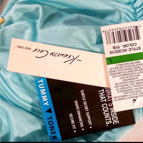 NWT Kenneth Cole Womens Aqua Tummy Toner Ruched One-Piece Swimsuit Shape L NWT - Picture 5 of 5